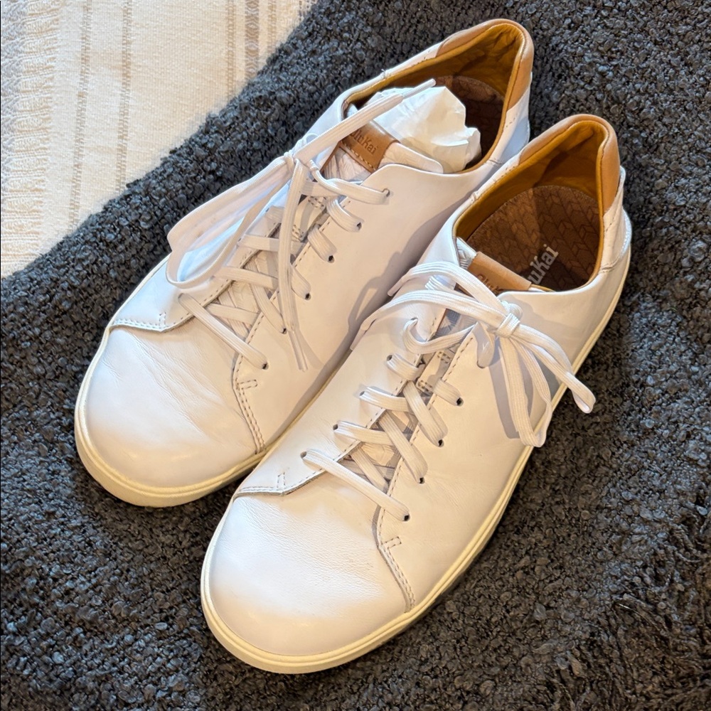 White Olukai Leather Men's Sneakers